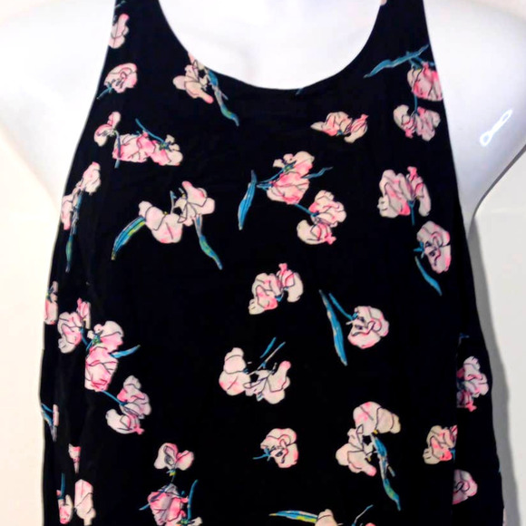 Gap Women Size M Black Pink Watercolor Flower Sleeveless Top With Keyhole Back - Picture 2 of 5